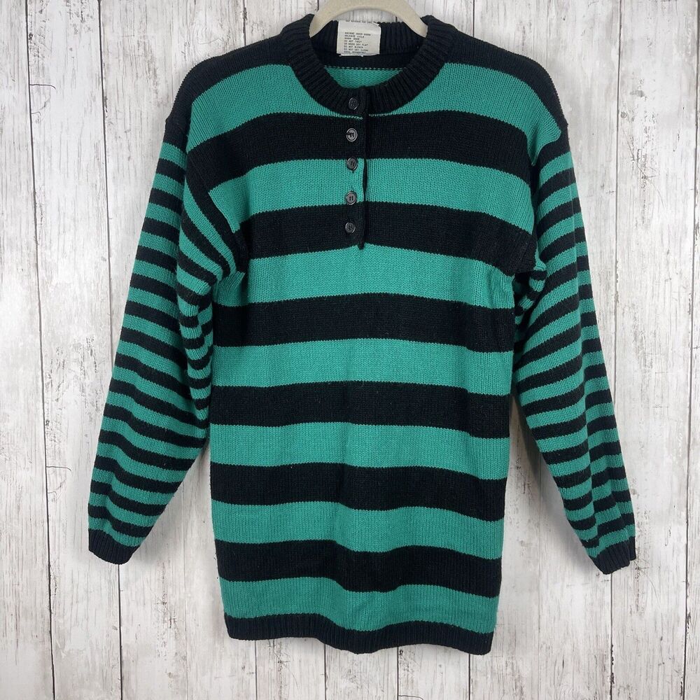 Vintage 80s Cherry Stix Limited CSL Sweater Women Small Stripe Green Black Retro